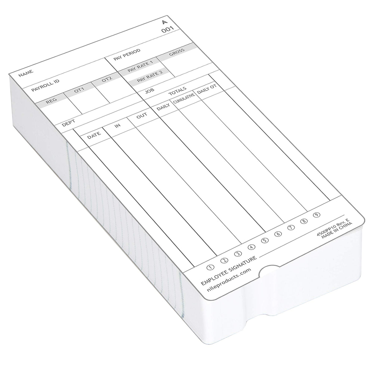 Nile Products - Authentic Time Cards for Nile Products 4500PP Compatible [ 4500PP10MB ] Electronic Calculating Time Clock, Double Sided Time Sheets (3.37 x 7.37 Inches) - 1000 Time Cards