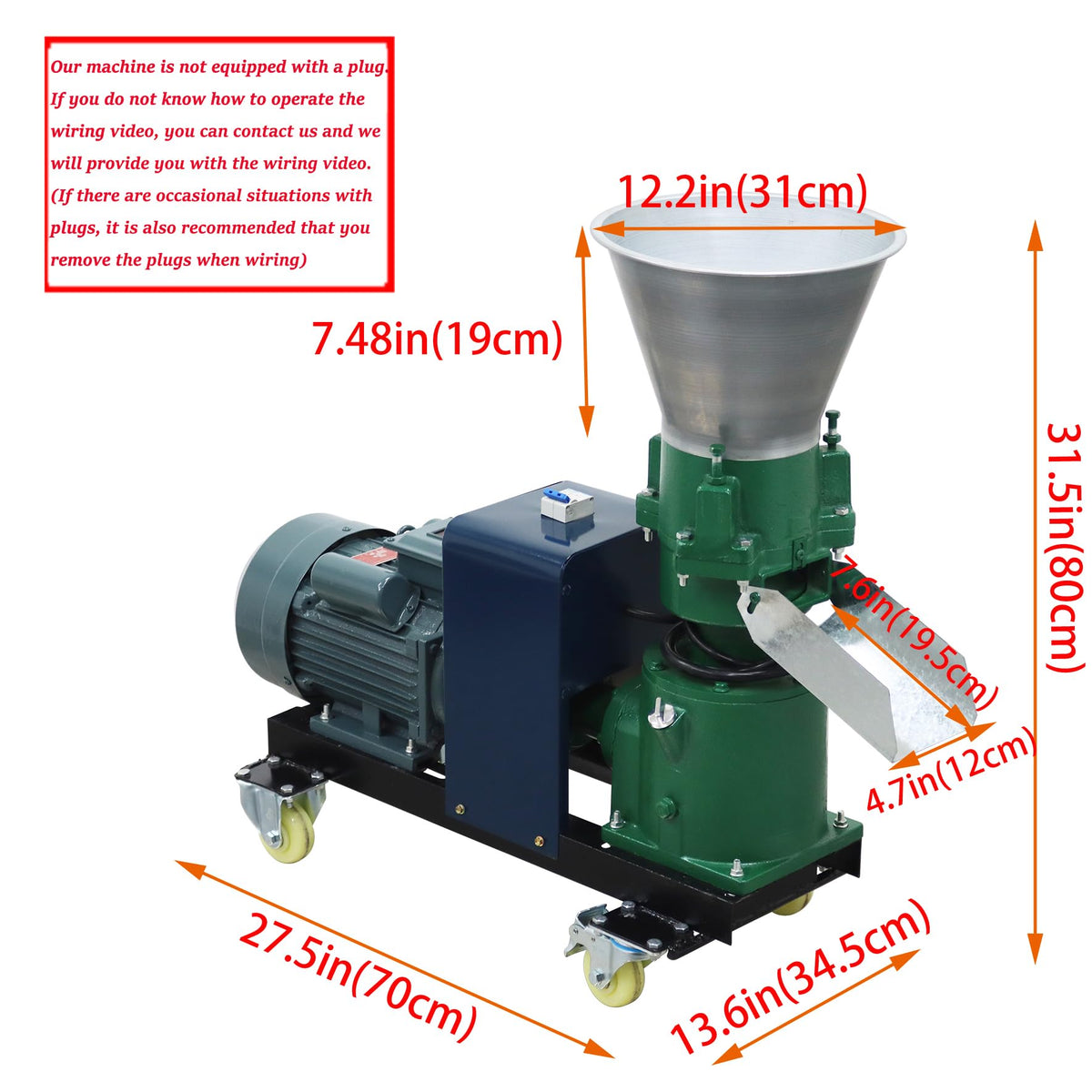 Banfluxion 220V Pellet Mill Machine with 4mm Holes Plate Poultry Food Mill Grinder Feed Pellet Making Machine with Three Head Rollers for Chicken, Duck, Goose and Rabbit, 4.5KW 120-150KG/H