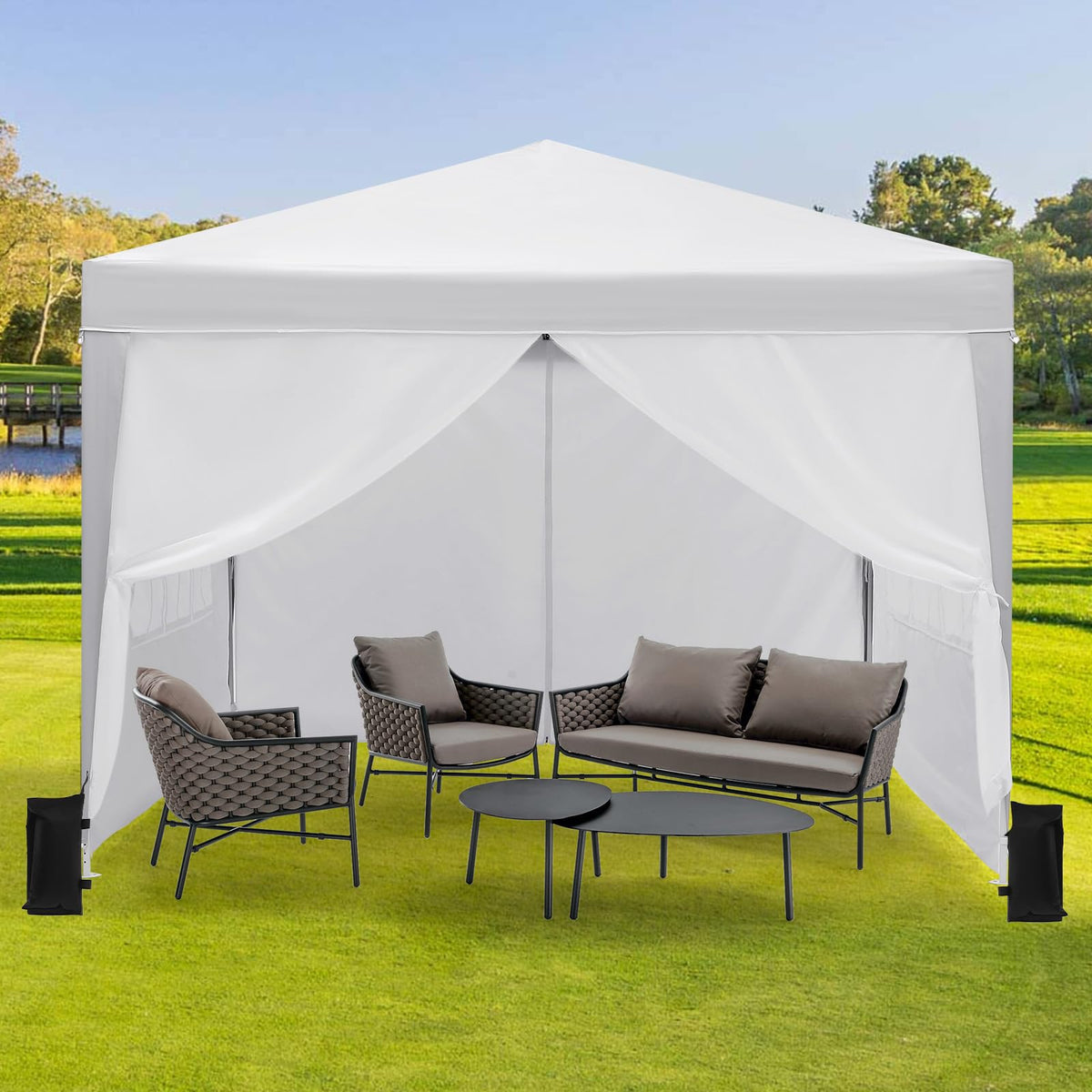 10x10 Pop Up Canopy with 4 Sidewalls, Outdoor Portable Instant Canopy Tent, Waterproof Pop Up Tent, Versatile Gazebo for Camping, Outdoor Parties, Backyard,Beach Activities,White