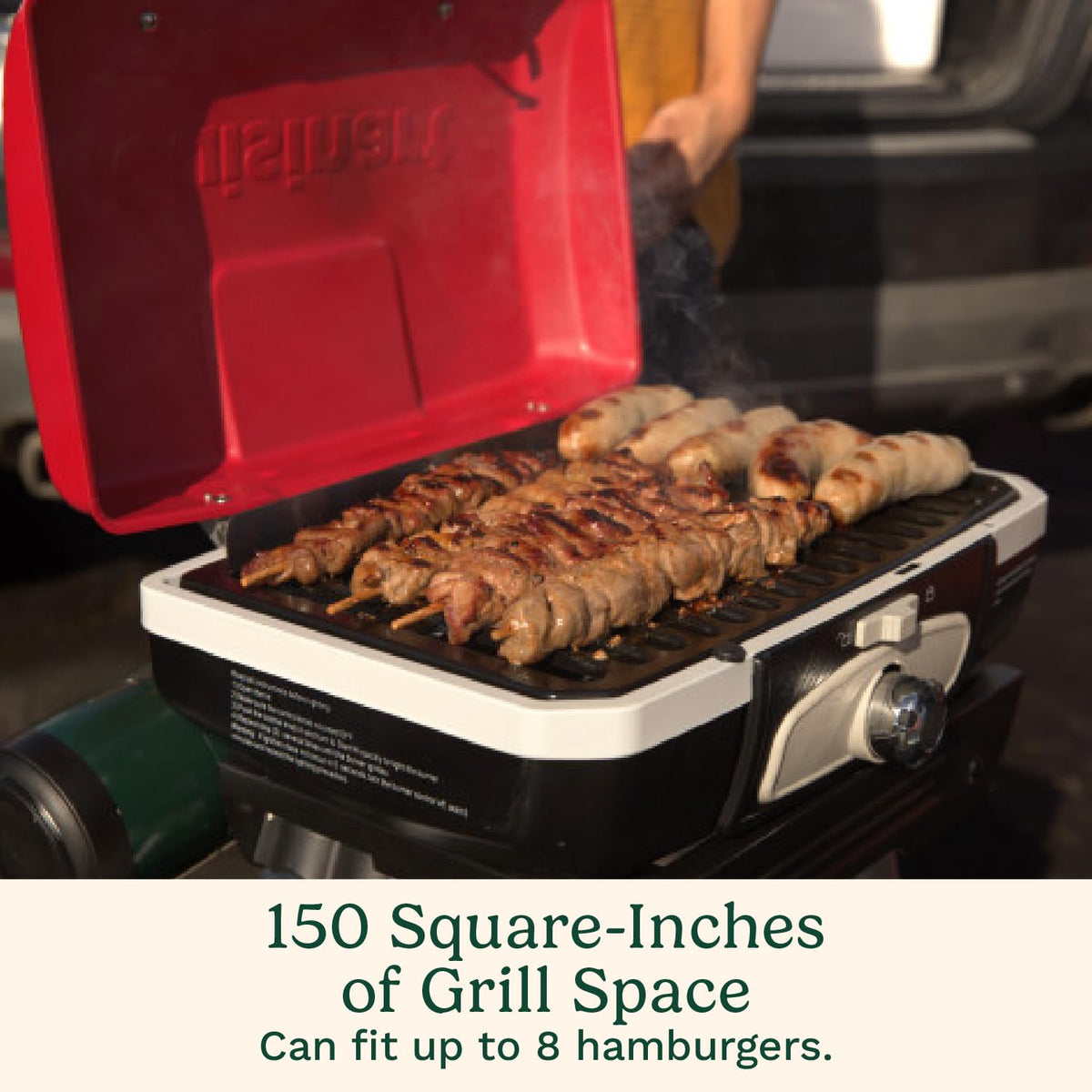 Cuisinart Petite Gourmet Portable Gas Grill with VersaStand, Compact Portable Grill Propane, 150 Sq. In. Cooking Surface, 5,500 BTU Burner Small Gas Grills for Camping, BBQ, Adjustable Base, Handles