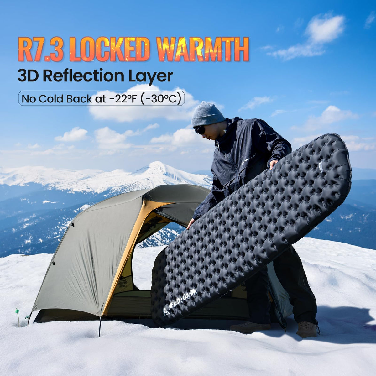 ONETIGRIS Noblejade Insulated Sleeping Pad with R7.3, Ultralight Inflatable Sleeping Pad Extreme Conditions Air Mattress withstands -22°F,Aluminum Film Insulation for Camping,Backpacking,Hiking