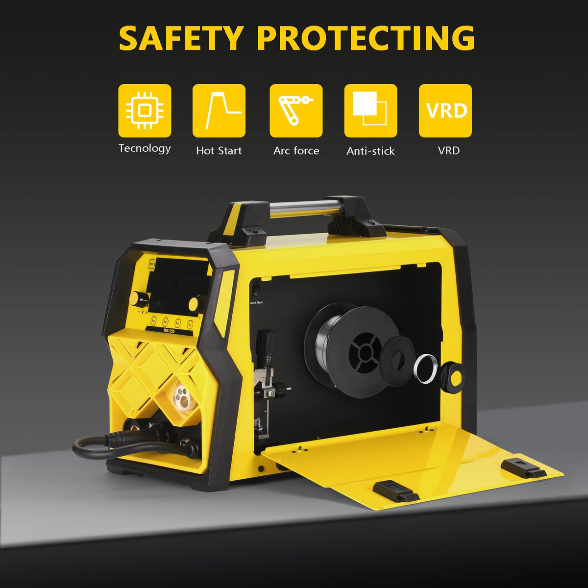 MYCASS 250A MIG Welder,5 in 1 Gas MIG/Gasless Flux Core/Stick/Lift TIG/Spot Welding/Spool Gun Compatible Aluminum Welding Machine Large LED Display 110V/220V Multi Process Welder