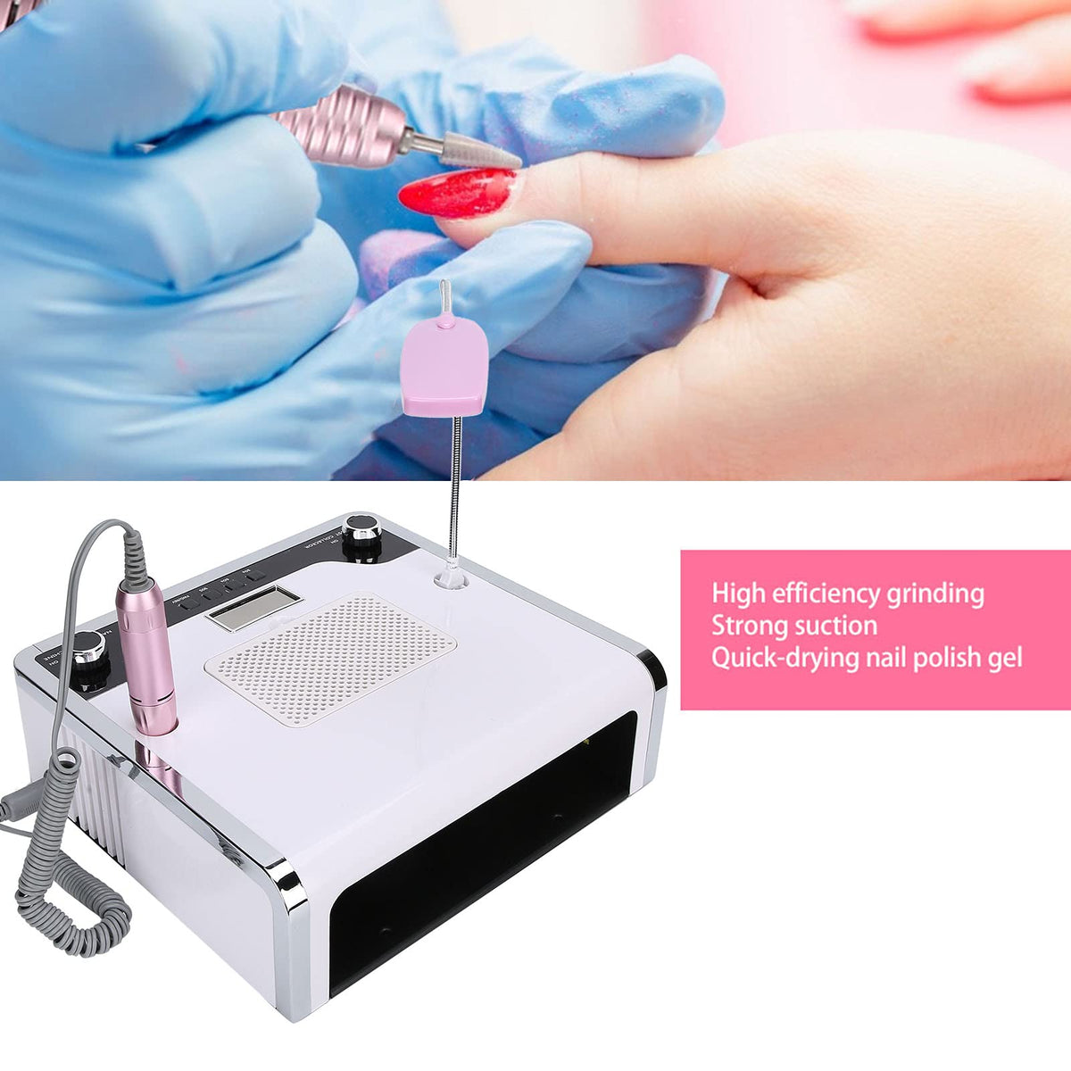 Nail Drill with Curing Lamp, Nail Dust Collector, LED Light, Grinding Machine - 108W 4-In-1 Nail Art Kit for Efficient Nail Polishing and Dust Removal (US Plug)