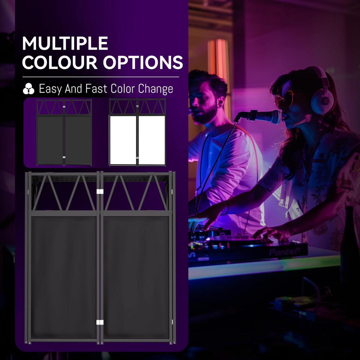 RDCMKL DJ Table Stand Portable booth Double Deck, Foldable DJ Stand, Heavy-Duty Adjustable Height DJ Facade Booth, Easy to Assemble, Stylish, Convenient to Store and Transpor