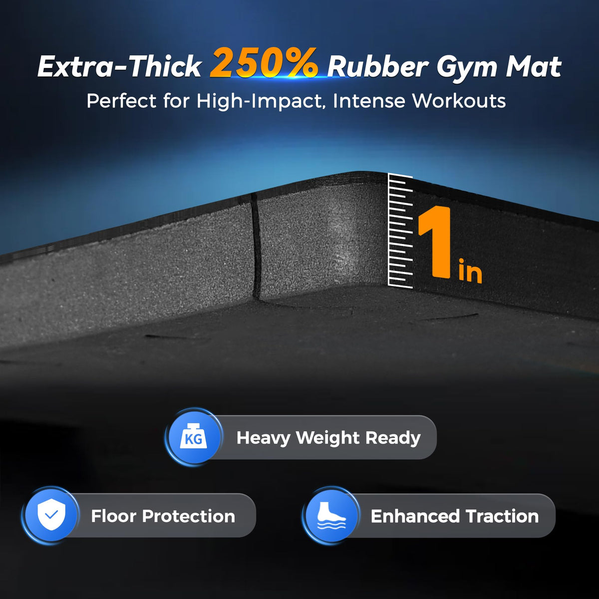 SUPERJARE 1" Extra-Thick Rubber Top Exercise Mat, Puzzle Gym Flooring for Home Gym, Gym Mat for Workout Equipment, Interlocking Floor Tiles with EVA Foam, 12 Pcs 48 Sq Ft, Black/Grey