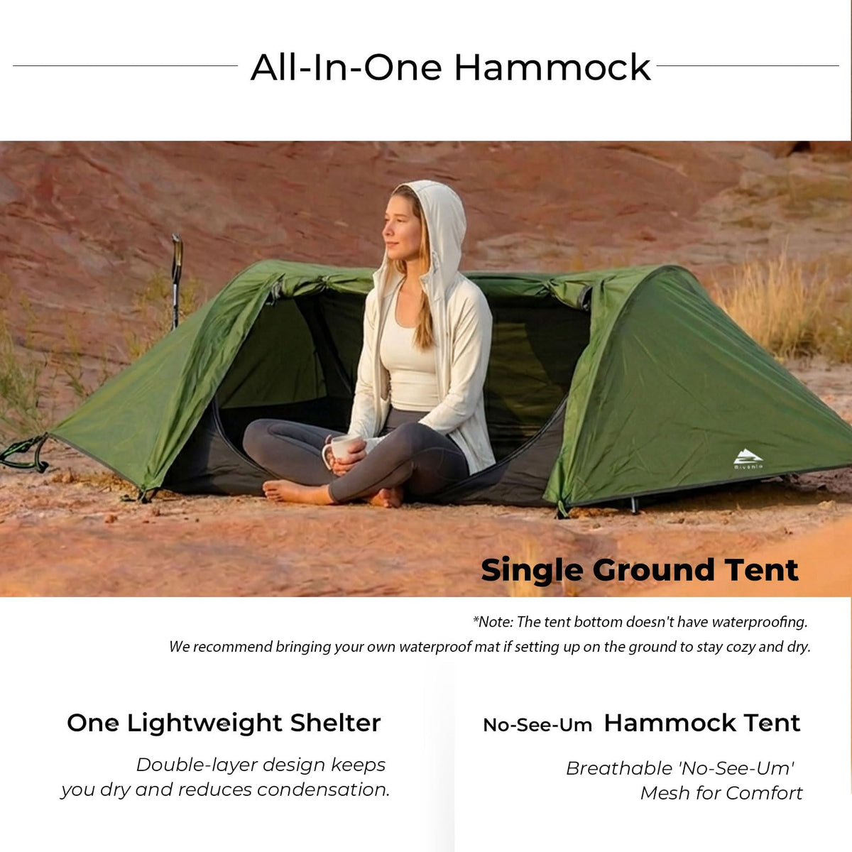 Flat Lay Camping Hammock Tent with Mosquito Net & RainFly, 3 in 1 Waterproof Lightweight Portable Sleeping Hammock Bug, Travel Outdoor Gear with Tree Strap Swing, for Hiking Patio Expedition