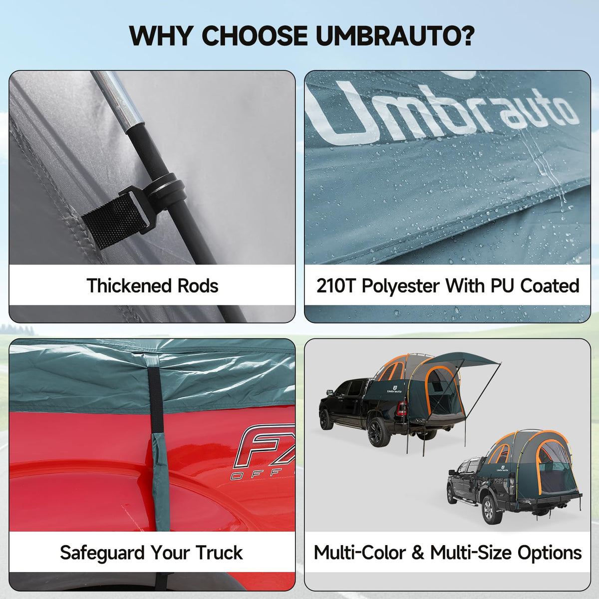 Umbrauto Truck Bed Tent with Awning: 5.5-5.8FT PU3000mm Waterproof Tailgate Pickup Truck Tents, Easy Set-up for 2 Person, Fits Full Size Short Bed, Chevy, Dodge, Ford, GMC, Green