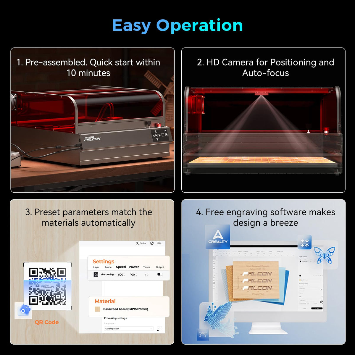 Creality Laser Engraver Faclon2 Pro S 40W Desktop Diode Laser Cutter and Engraver Machine with Enclosure,Smart Camera,Air Assist,Engraving Machine for Wood Acrylic Leather Stone Metal
