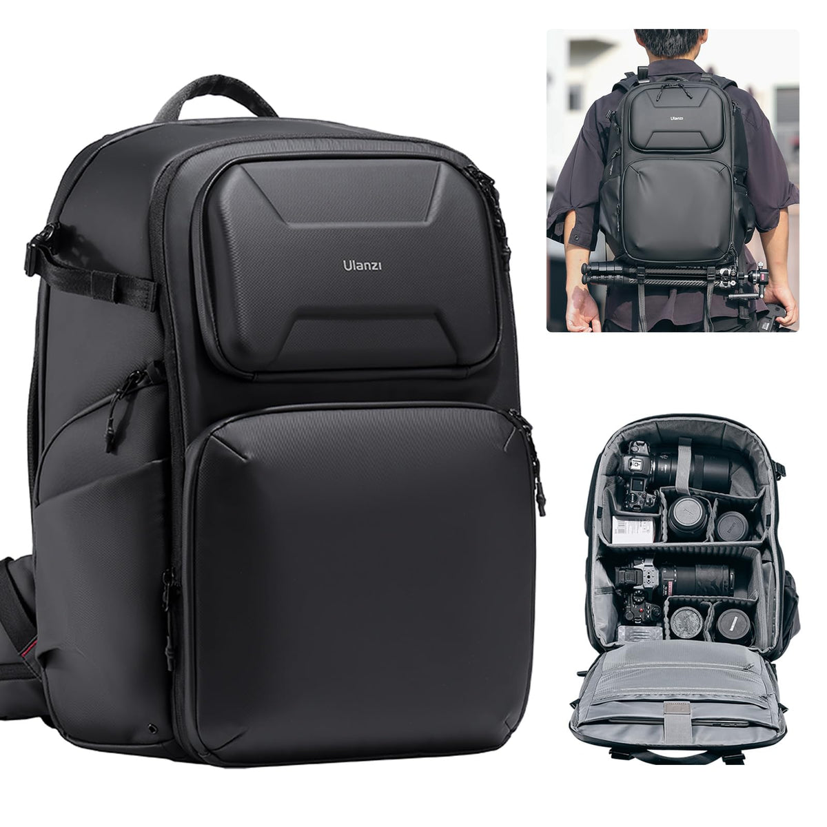 ULANZI BP10 Hardshell Camera Backpack 35L for DSLR Professional Photography Video Accessories Travel Tripod Strorage Large Splash-proof Hardshell Bag for Sony Canon Women Men w Tripod&Laptop Holder