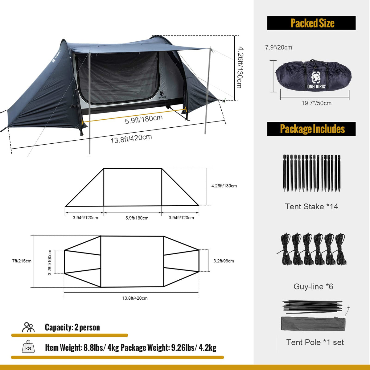 OneTigris COMETA Camping Tent + Waterproof Tent Footprint