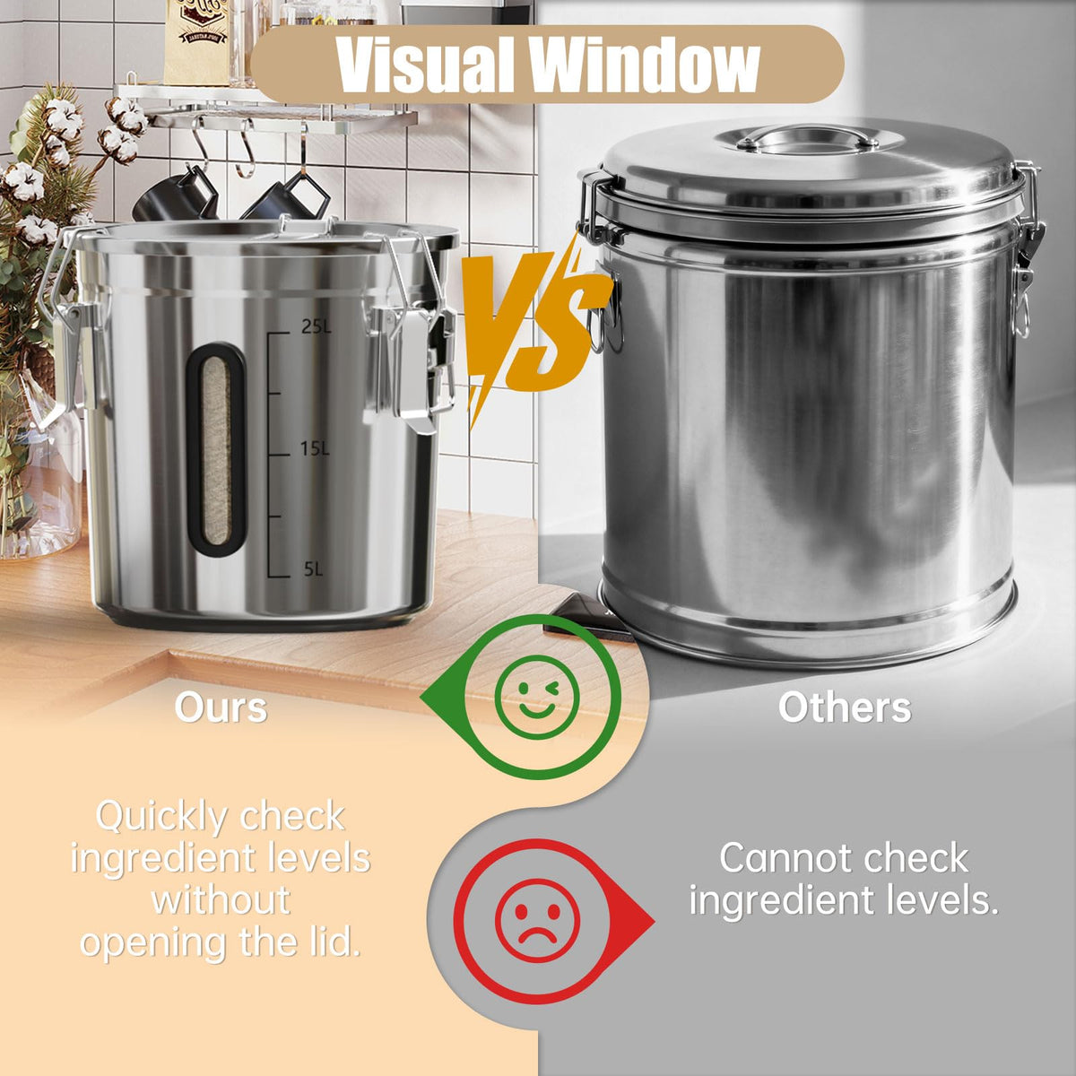 Domart 3 pcs 12/21/33L Stainless Steel Airtight Canister with Lid and Locking Clamp, 3.2/5.5/8.7 Gal Storage Container for Rice/Flour/Grain/Pet Food, for Kitchen/Pantry/Restaurant