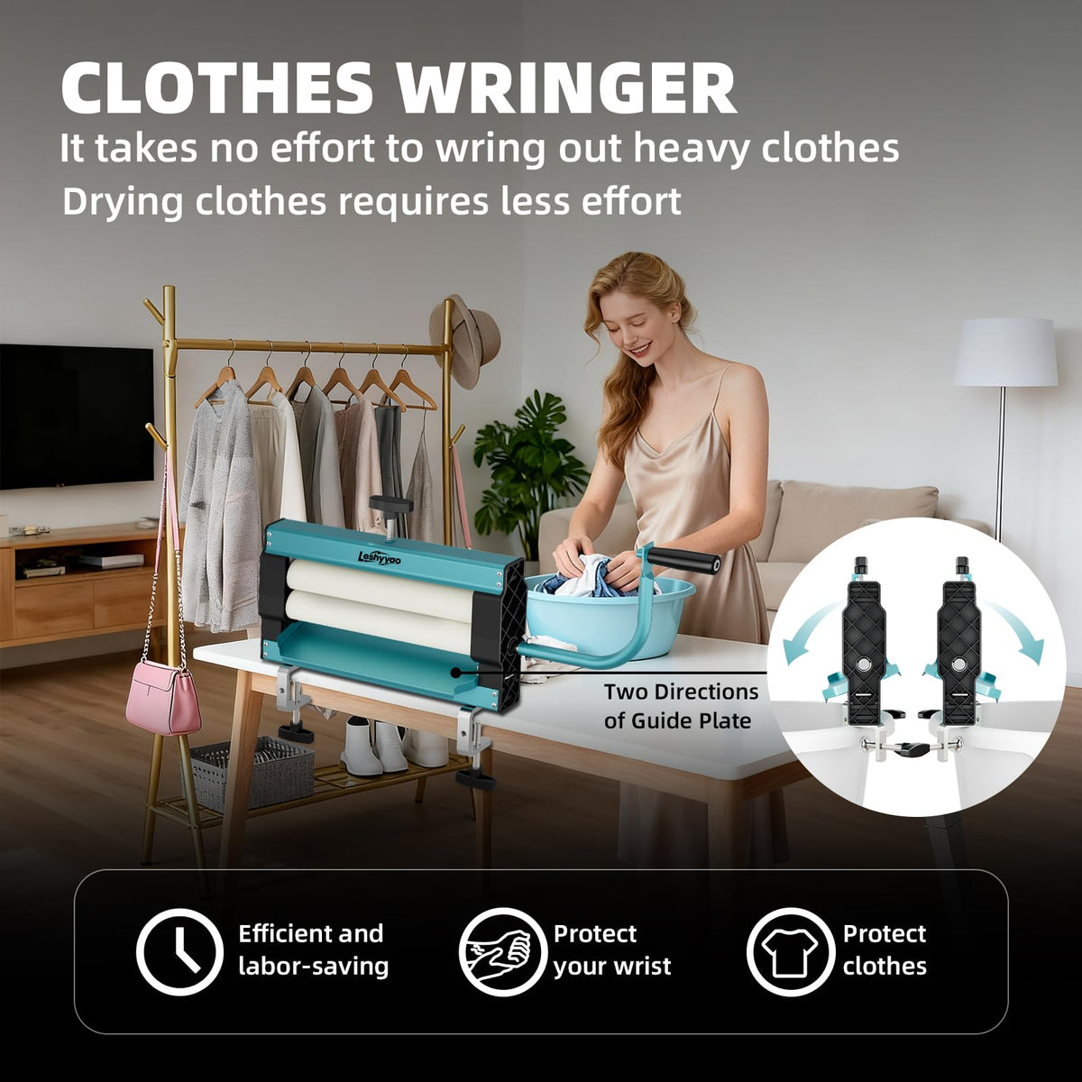 Leshyyao Hand-Crank Clothes Wringer – Rotary Dryer with Thick Drum, Removes Moisture from Towels, Jeans & Suede – Perfect for Off-Grid, Camping & Emergency Prep(Blue)