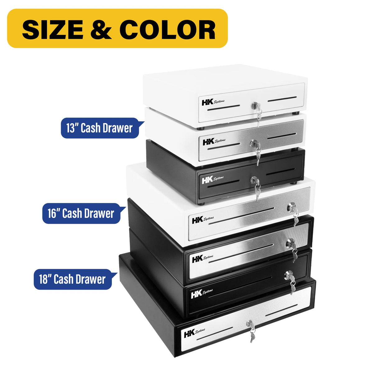 HK SYSTEMS 16" Heavy Duty Black Push Open Cash Drawer, 5B5C with Under Counter Mounting Metal Bracket