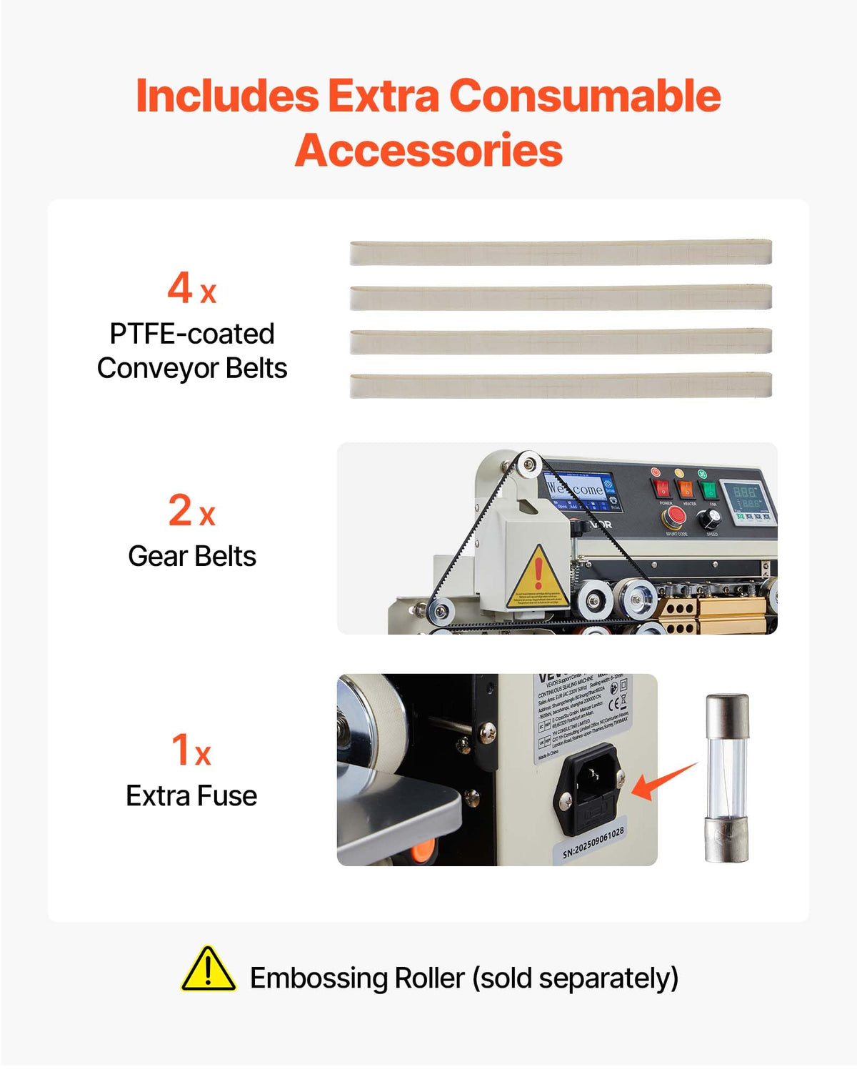 VEVOR Continuous Bag Band Sealing Machine, 0.24-0.47 in Seal Width, Horizontal Band Sealer Machine with Ink Printing, Temp & Speed Adjustable, Heat Sealing Machine for 0.001-0.03 in Plastic Bags