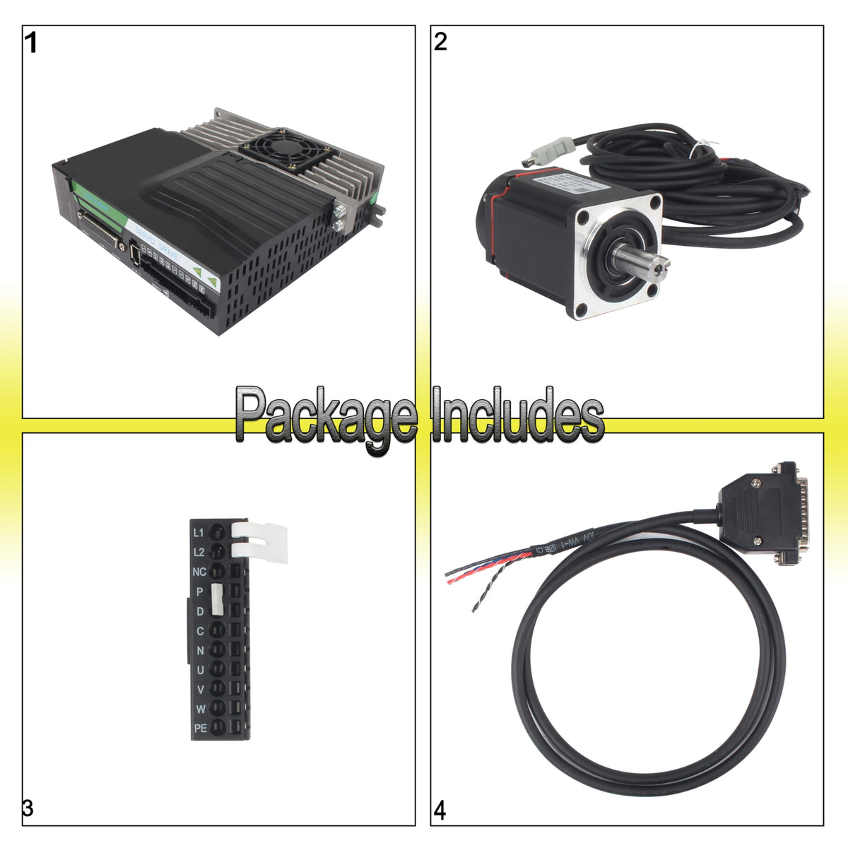 XUNKUNER AC Servo Motor Kit, AC220V 3000rpm L3000 17-bit Encoder RS485 Servo Motor Driver Controller Kit for CNC(400W Without Brake)