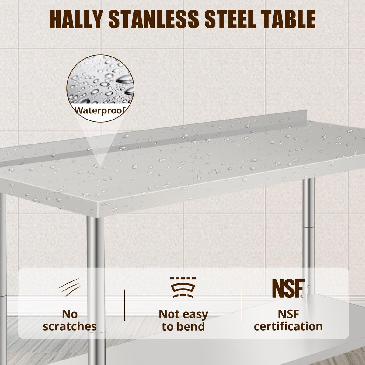 ExploreHorizon 60"x24"x35" NSF Stainless Steel Work Table, Heavy Duty Prep Table with Adjustable Undershelf, Commercial Metal Table for Kitchen, Restaurant, Home, Hotel, Workstation