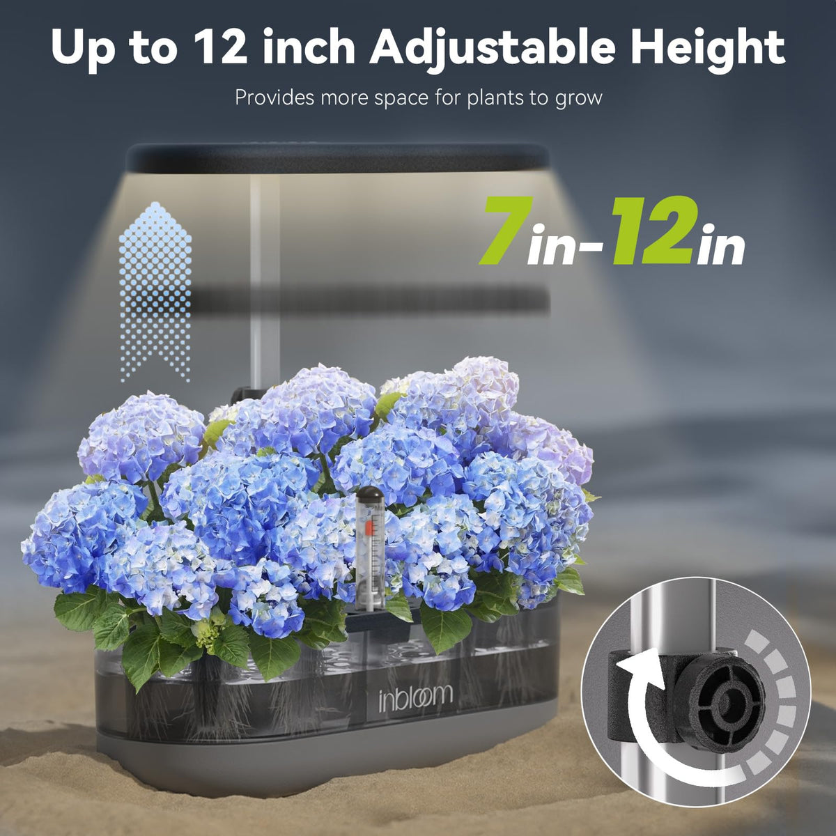 inbloom 12 Pods Hydroponics Growing System Kit, Herb Garden Planter Indoor Kit, Indoor Gardening Hydroponics Growing System with 4.2L Water Pump, Height Adjustable, Gifts for Woman, Transparent Black