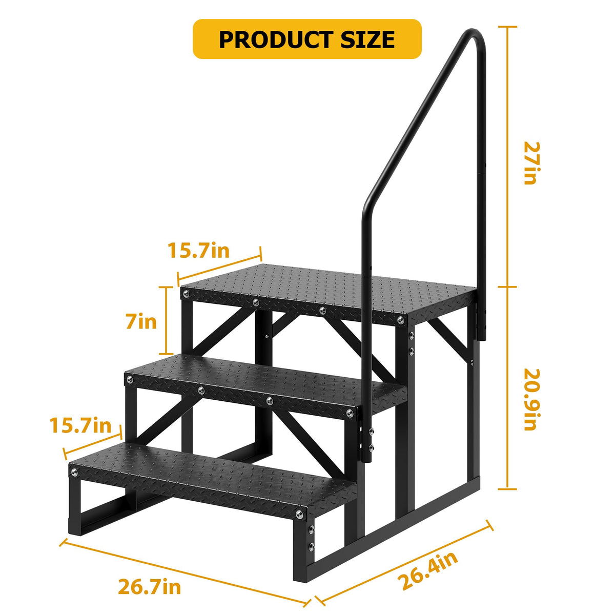 COZONY RV Steps with Handrail 3 Step, Anti-Slip Panel, 660lb Capacity RV Stairs, Portable Trailer Ladder for Outdoor, Camping, Travel, Hot Tub