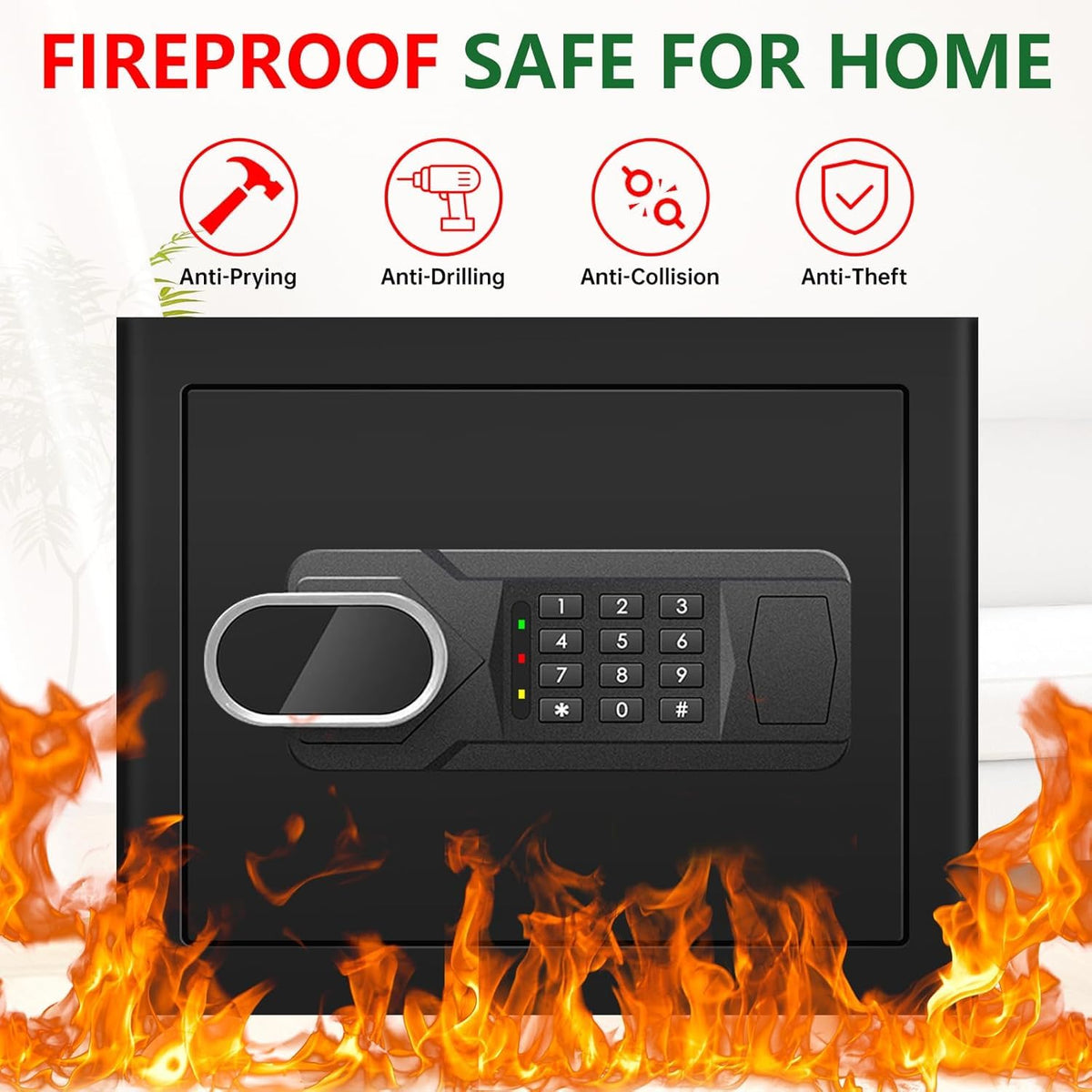 1.8 CUFT Fire Proof Safe for Home Documents, Steel Security Fireproof Safe with Programmable Keypad, Removable shelf and Spare Keys, Home Safes Water and Fireproof for Money Medicine and Valuables