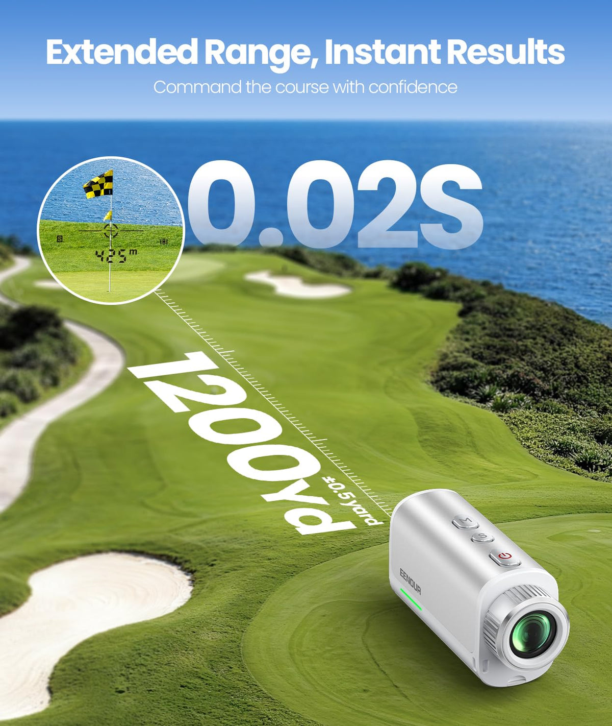 EENOUR Golf Range Finder with Slope, 1200 Yards Golf Laser Rangefinder,Compact RangeFinder Golf with Pole Lock Vibration,7X Magnification,23MM Large Objective Lens,Rechargeable IP54 Waterproof(Black)