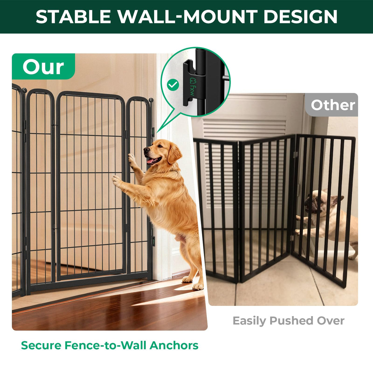FXW Dog Gate Extra Wide Designed for Indoor Use, Adjustable Width Up to 219-inch Wide (40" H 8 Wire Panels for Medium and Large Dogs), Black