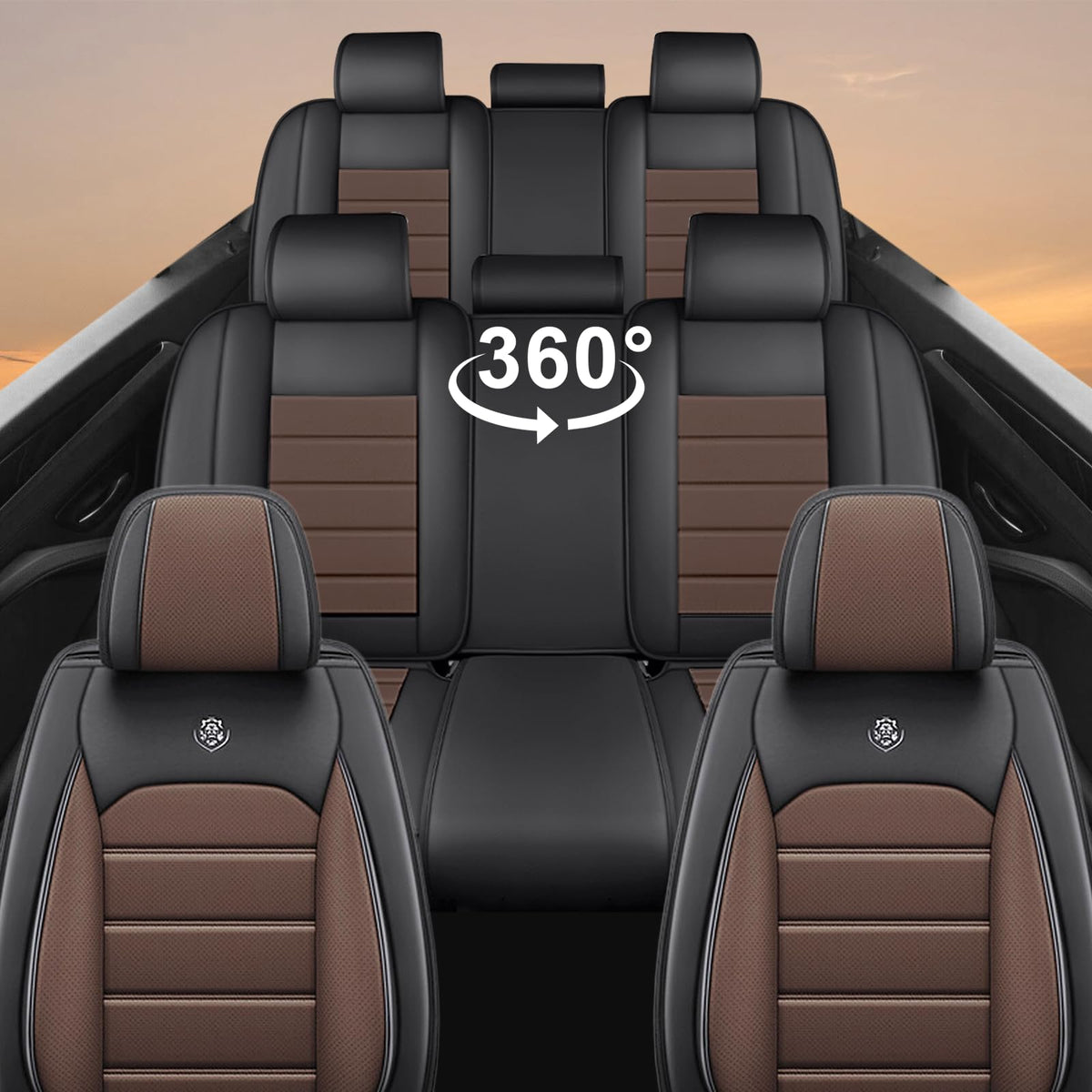 FASSME Seat Covers Custom Fit for Ford Expedition 2000-2026, 7 Seat, Compatible Airbag Non-Slip Waterproof Leather Seat Cover, Luxury Interior Car Seat Covers Full Set, Black Coffee