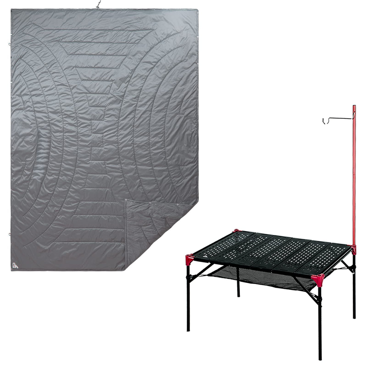 iClimb 1 Extendable Table XL with Lantern Hanger and 1 3M Thinsulate Insulation Warm Camping Blanket Bundle, Ultralight Compact for Solo Person Outdoor Backpacking Beach Camping Concert