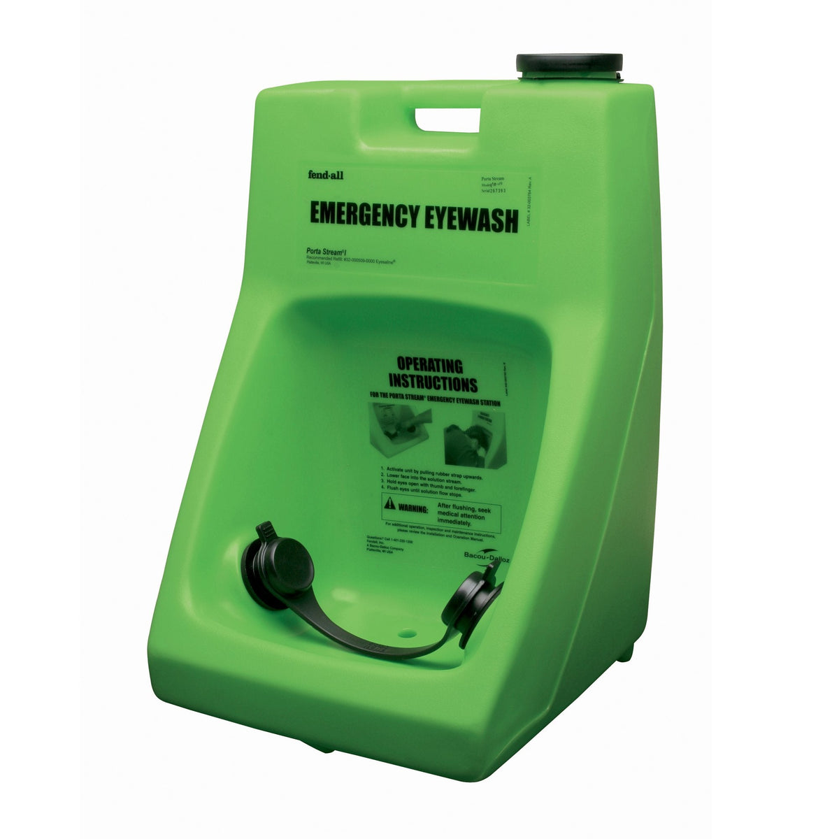 Fendall Porta Stream I 6-Gallon (22.7 L) Refillable Secondary Emergency Eye Wash Station (with 70 oz. / 2.07 L Saline Concentrate)