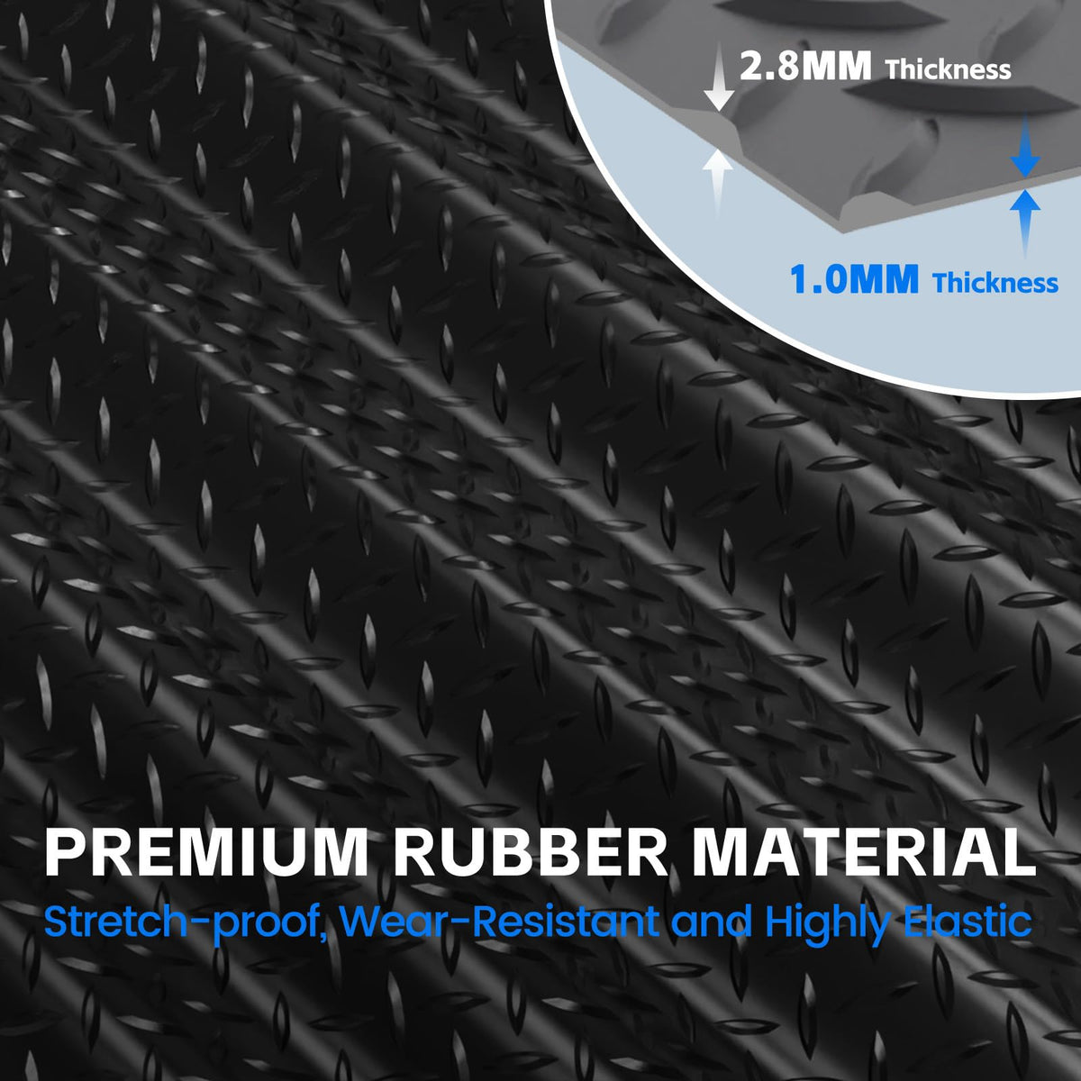 StellarStar 8x25 FT Garage Floor Mat, 2.8mm Thickened PVC Flooring Roll for Under Car, 200 SQFT Diamond Plate Black Garage Mats for Garage, Warehouse, Basement, Factory, Trailer (Include Tapes)