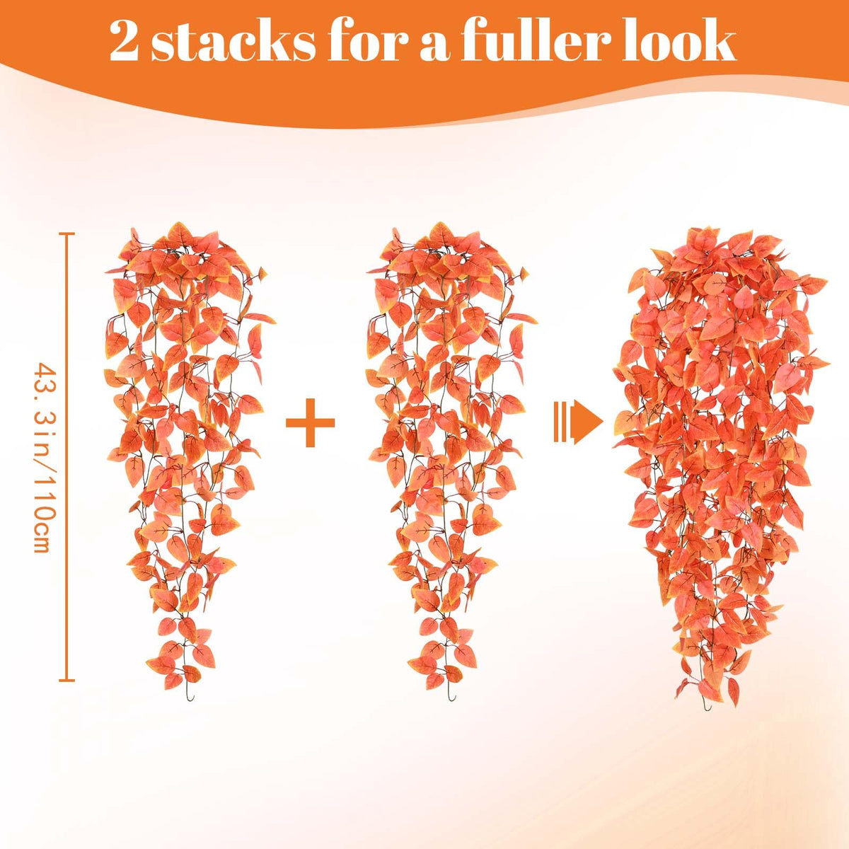 BLEUM CADE Fake Hanging Plants, 2pcs Artificial Hanging Plant, Faux Orange Vines Hanging Plant for Wall Home Living Room Indoor Outdoor Fall Decor (No Baskets)