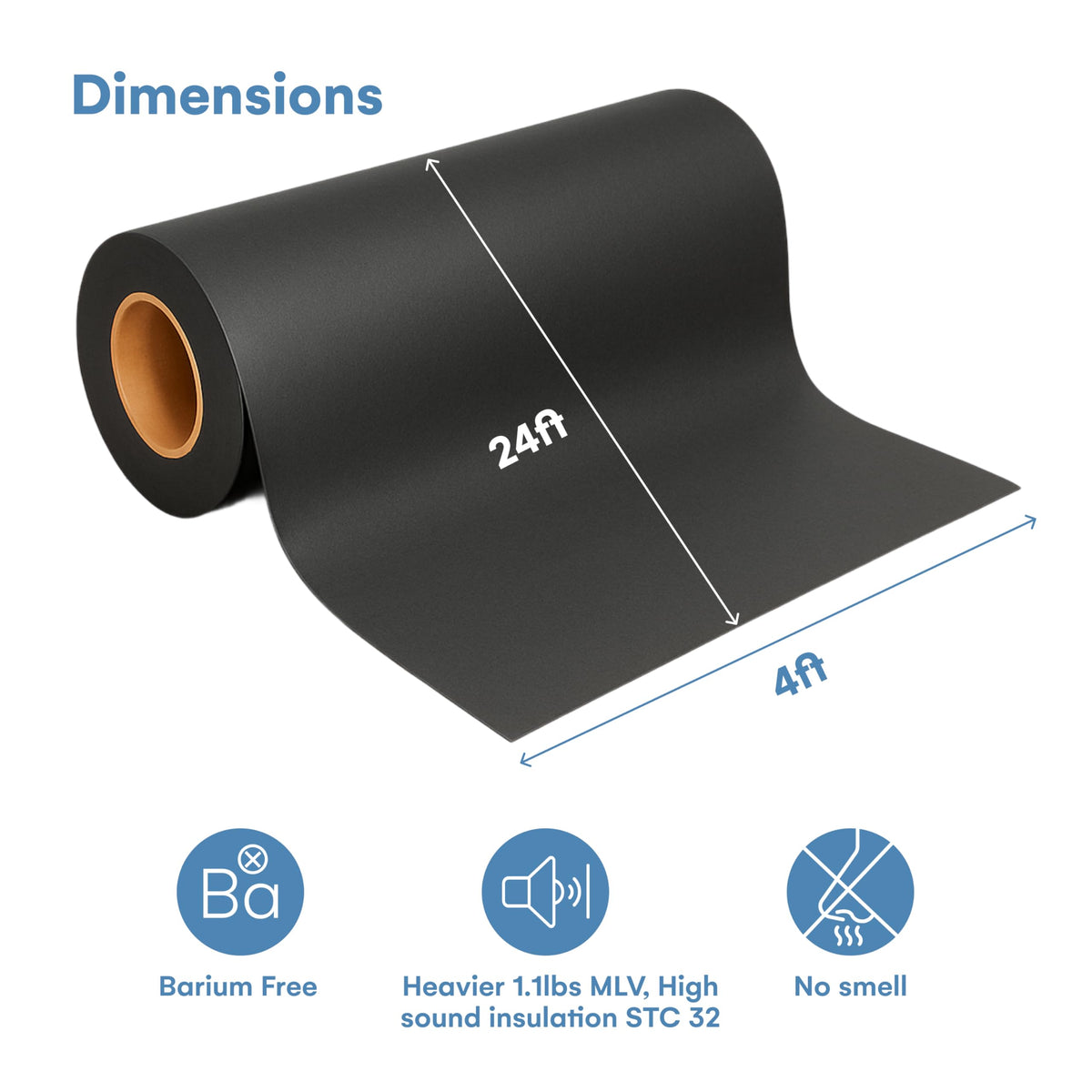 flybold Soundproofing Material Mass Loaded Vinyl 1.1 Lb Wall Soundproof Floor Outdoor Sound Barrier MLV with Acoustic Noise Barrier for Sound Proof Door Ceiling Cars (1.1 Lb 100 Sq. Ft)