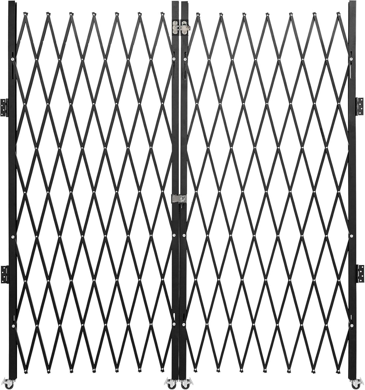 GarveeTech Double Folding Security Gate, 63" H x 122" W Lockable Scissor Gate with 360° Swivel Casters, Heavy-Duty Steel Outdoor Barricade Retractable Gates for Courtyards, Garages, Gardens, Pool