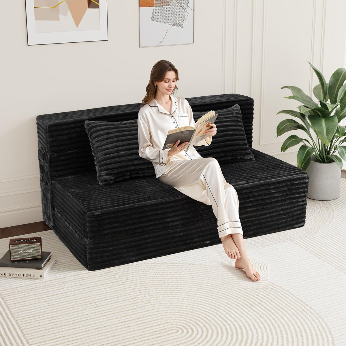 GEMBED Folding Sofa Bed Queen - 4 in 1 Convertible Foldable Sleeper Chair with Pillow, Fold Out Couch, High-Density Foam Floor Mattress, Space-Saving Futon for Living Dorm Guest Room and Office, Black