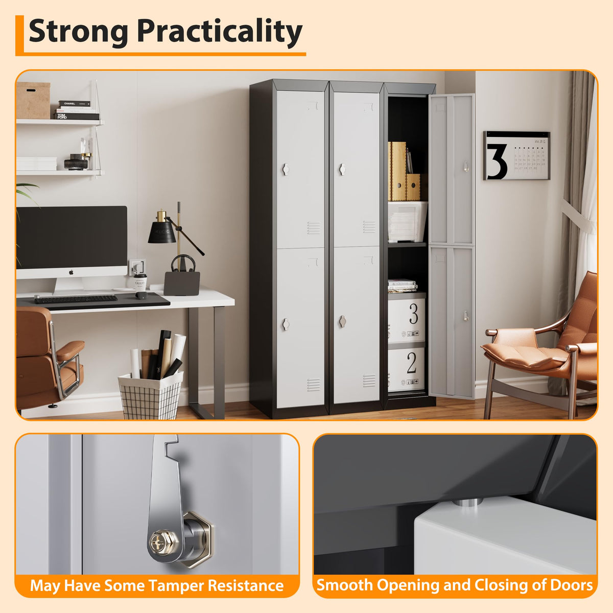 GAOMON 2 Door Tall Metal Locker with Key Employee Metal Locker, Lockable Heavy Duty Steel Employee Locker for Schools, Gyms, Homes, Offices, Utility Rooms, Grey and Black