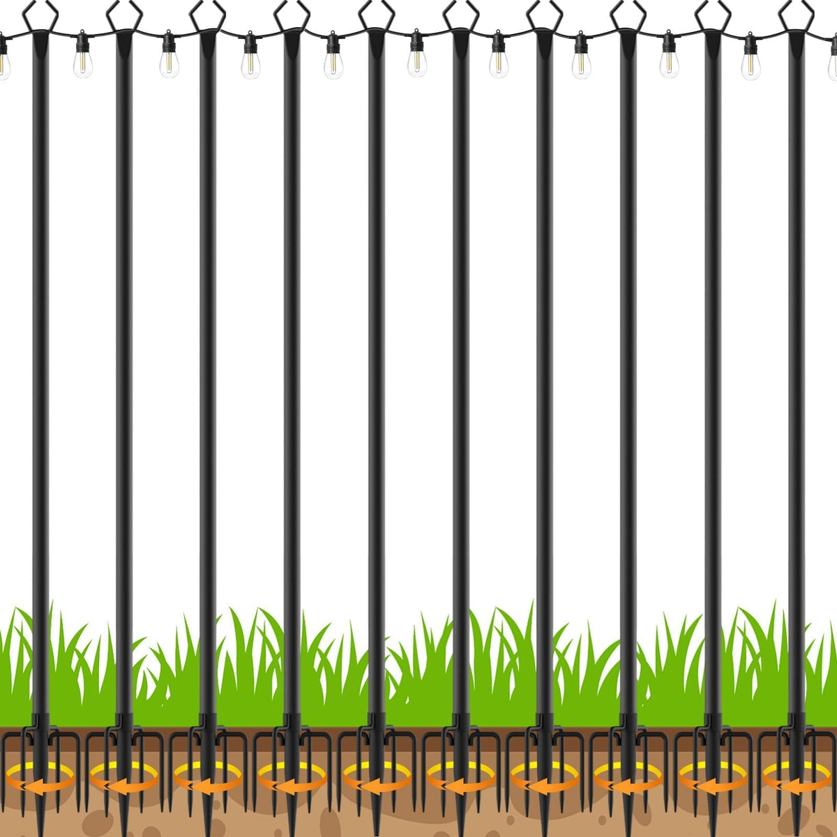 TQQVXX 10 Pack 10 FT String Light Poles,Metal with Fork Lights Poles for Outdoor String Light, Rustproof Heavy Duty for Outside Garden,Patio,Wedding,Backyard,Deck,Party