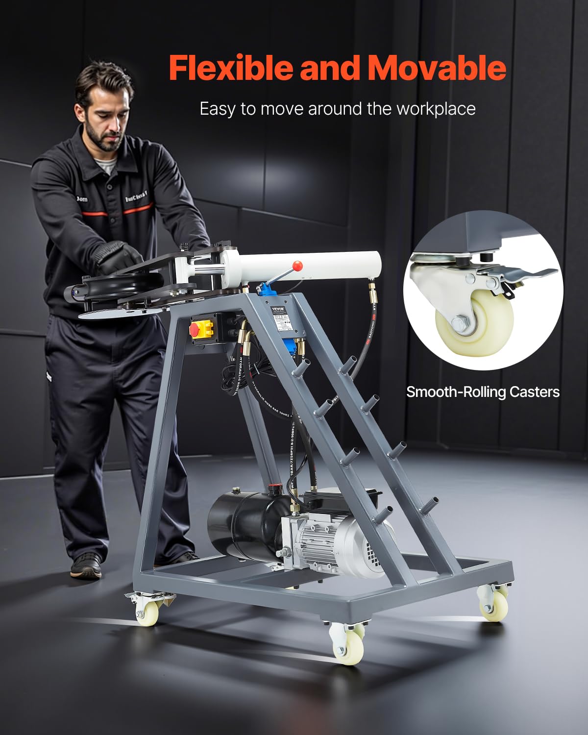 VEVOR Electric Tube Bending Machine, 750W Electric Tubing Bender with 6L Hydraulic Cylinder, Movable Pipe Bender Machine with 3 Dies & 180° Max Bending Angle, Suitable for 1", 1-1/2", 1-3/4" Pipes
