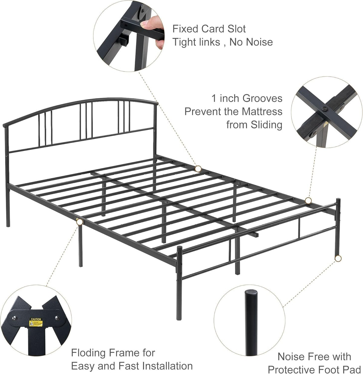 VECELO 14 inch Queen Bed Frame Metal Platform Mattress Foundation with headboard Footboard Steel Slat Support/No Box Spring Needed/Easy Assembly