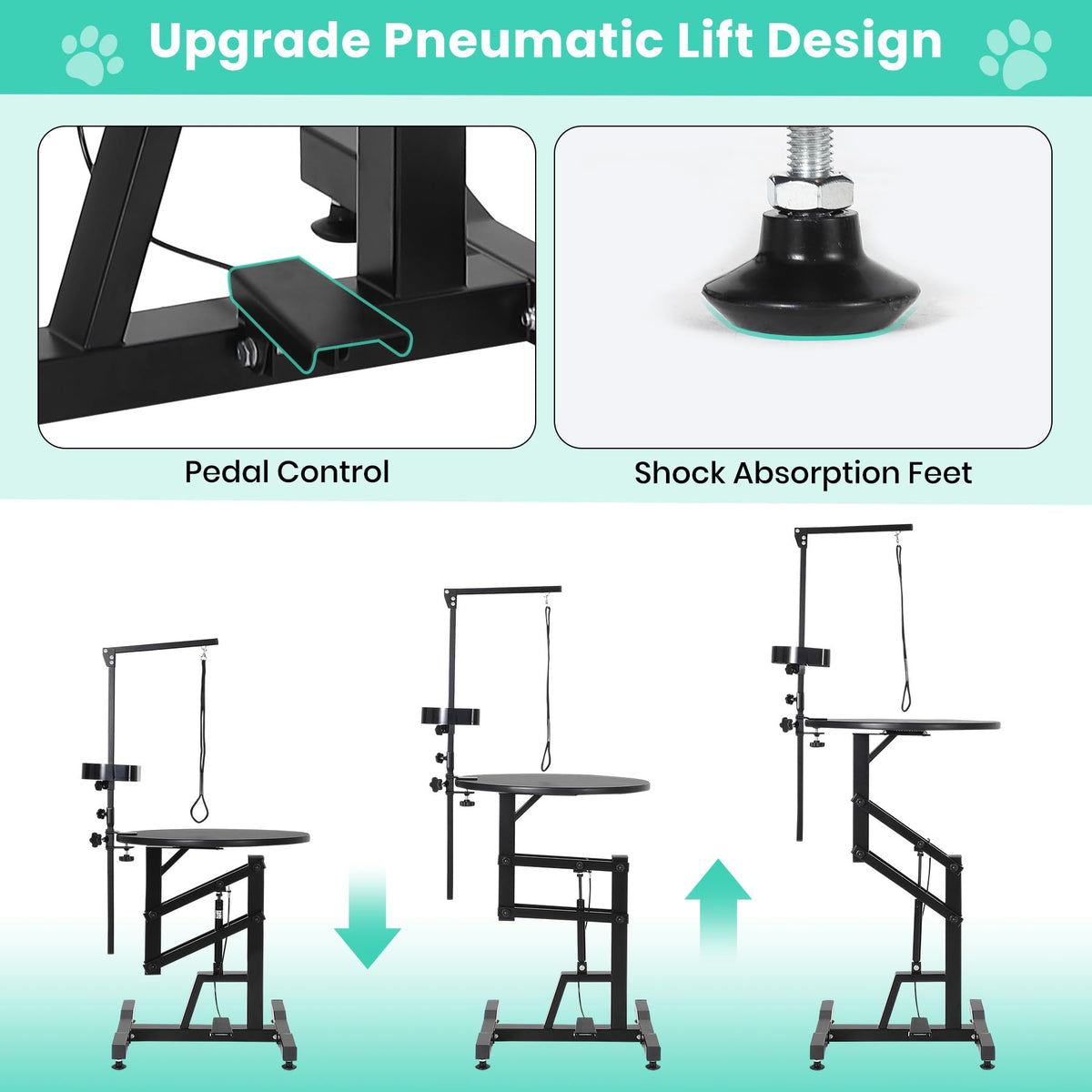 Garvee 24'' Hydraulic Lift Dog Grooming Table, Adjustable Cat Drying Rotating Desktop - Foldable, Adjustable Arm, Portable, Non-Slip Grooming Table for Large Small Dogs at Home, Capacity 250LBS