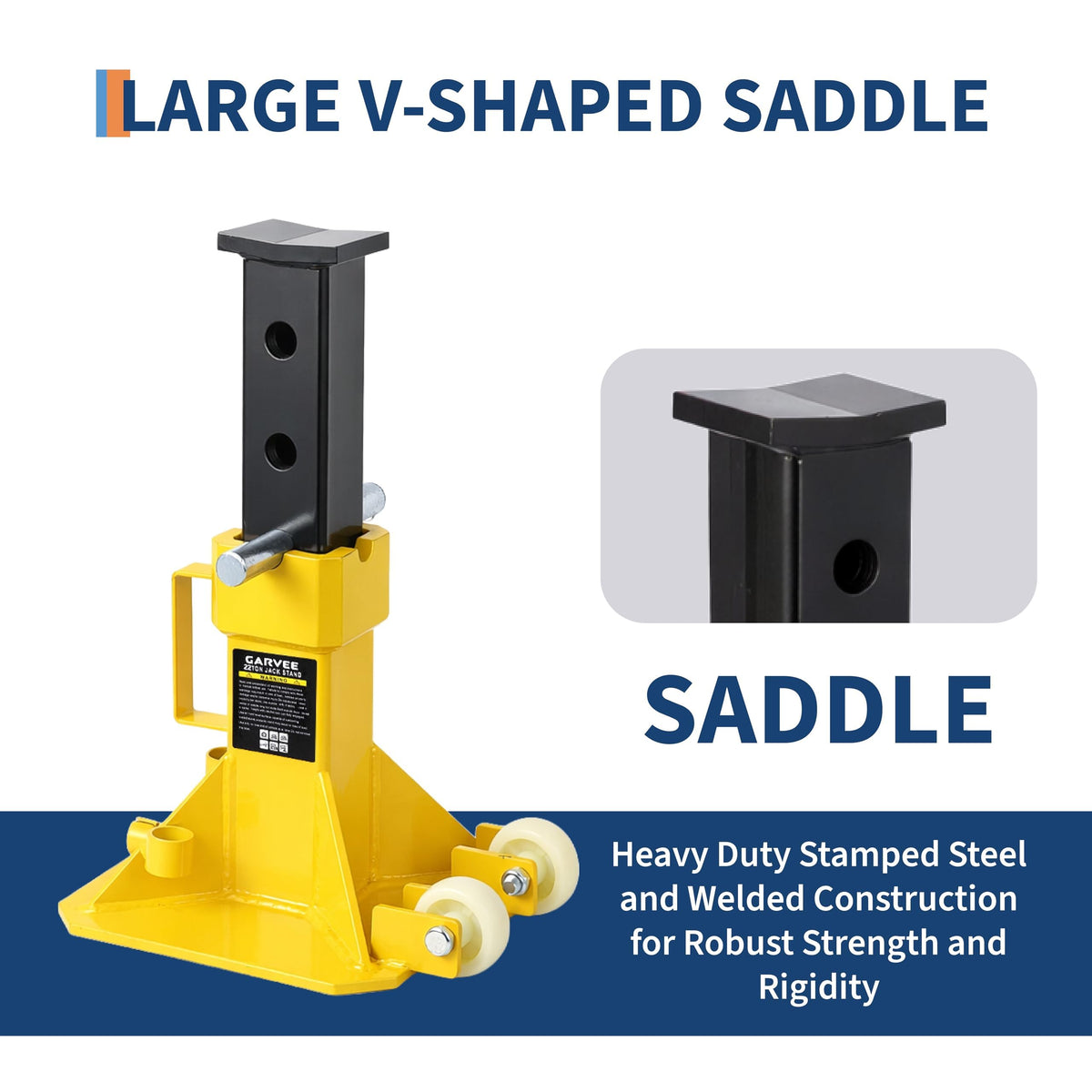 22 Ton Jack Stands, Heavy Duty Pin Type Jack Stands with Locking Pin, Wide Base and Caster Wheels, Adjustable 13.8"–19.7" for Trucks, Trailers & Equipment, Yellow