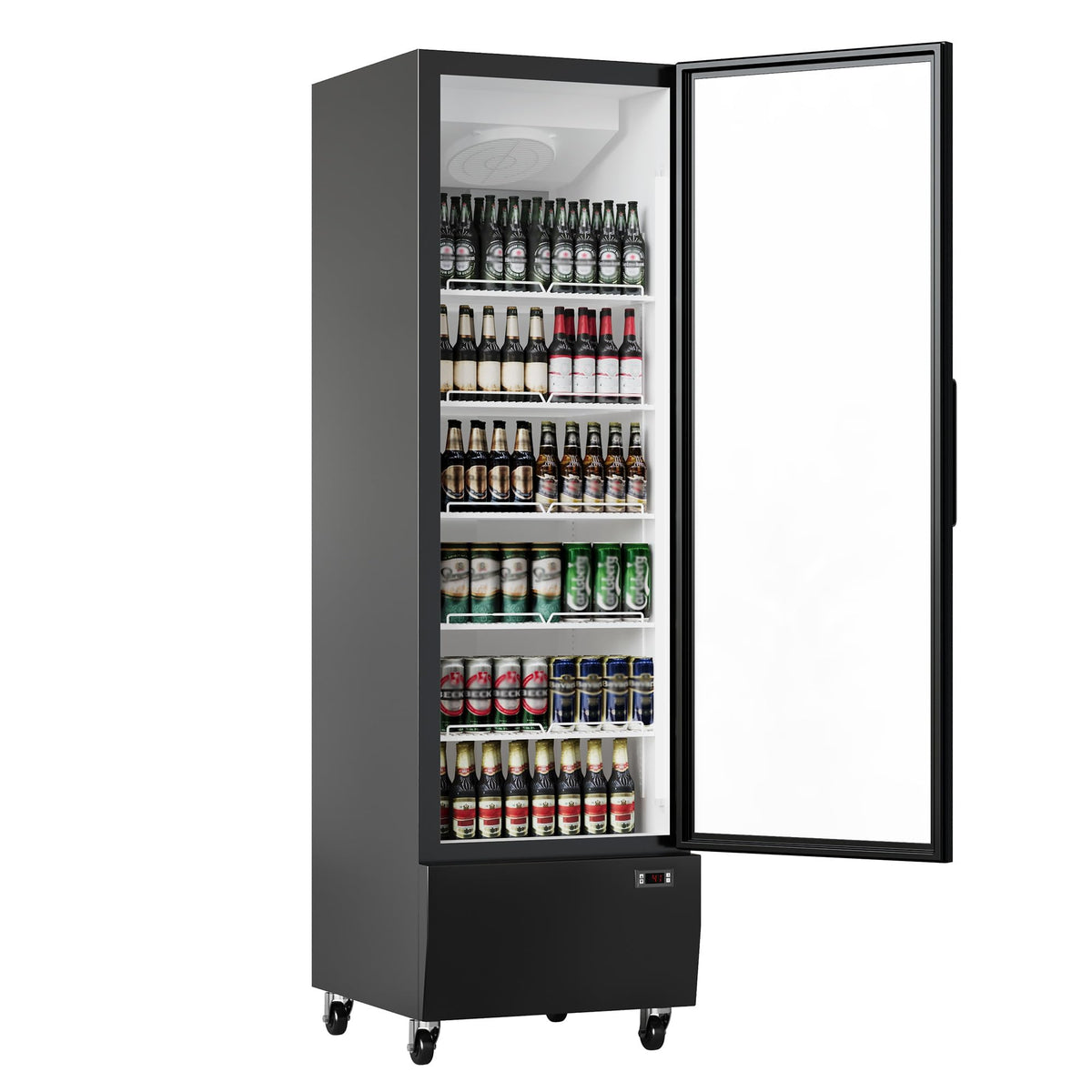 Garvee 13.4 Cu.Ft Commercial Refrigerator, LED Display Merchandiser Fridge with Glass Door for Restaurants, 5 Adjustable Shelves, Black Upright Cooler for Shop, Cafe, Baker, Black