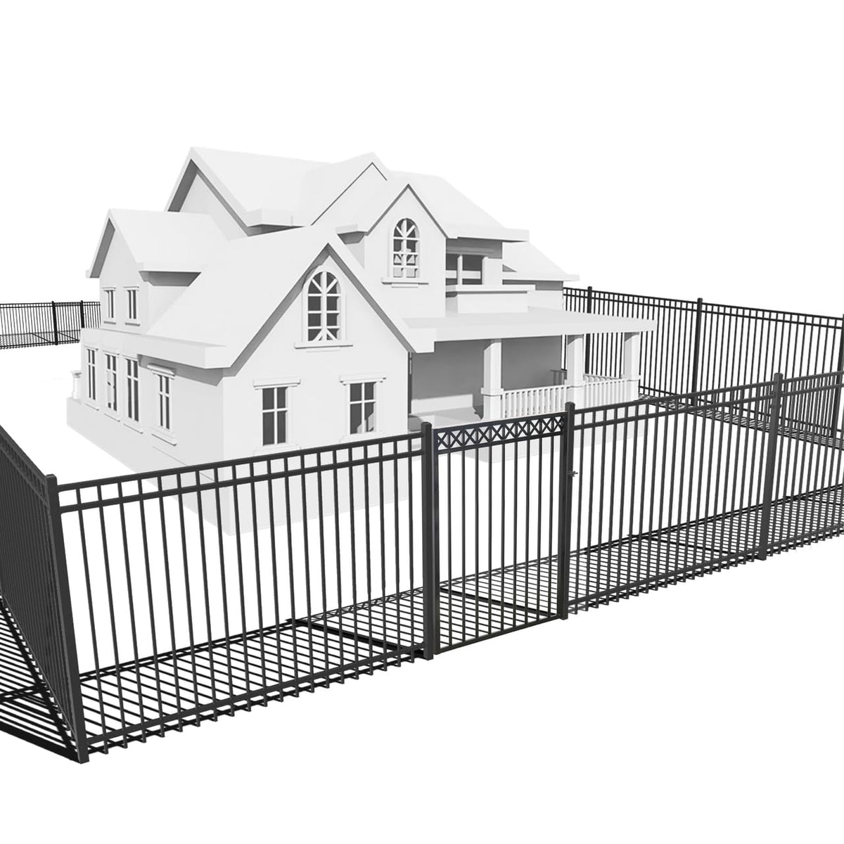 Fencer Wire 76FT Heavy Duty Flat Top Fence Barrier Kit, Anti-Rust Metal Steel Fence with 6FT Height X 6FT Width Panels, with Decorative Gate, Posts, Connectors, Outdoor Fencing for Yard