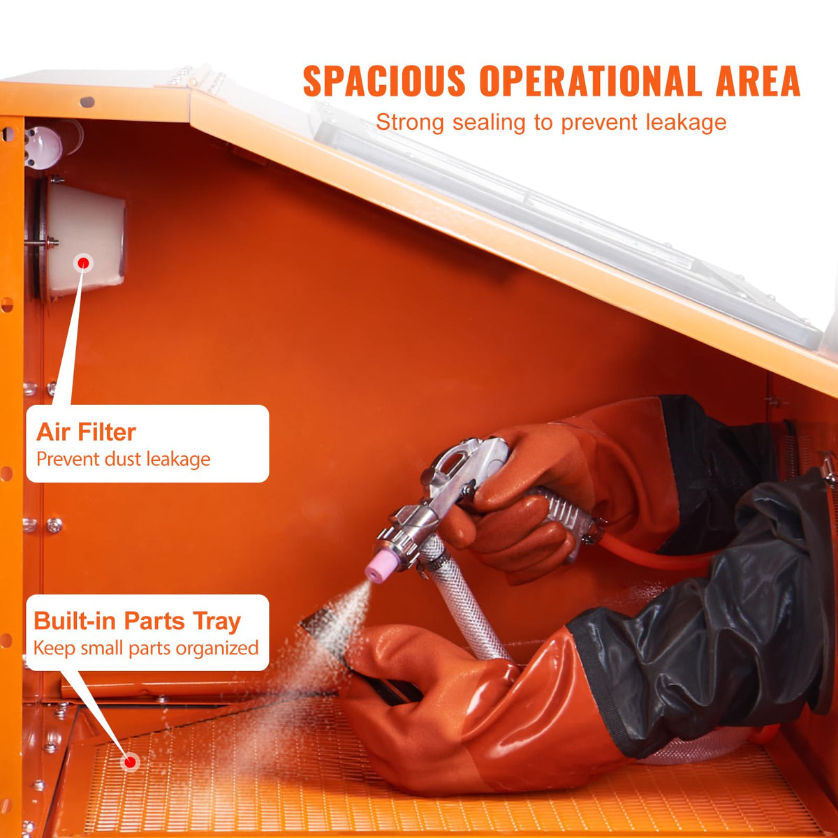 VEVOR 40 Gallon Sandblasting Cabinet, 40-120PSI Portable Benchtop Sand Blasting Cabinet, Heavy Duty Steel Sand Blaster with Blasting Gun & 4 Ceramic Nozzles for Paint, Stain, Rust Removal