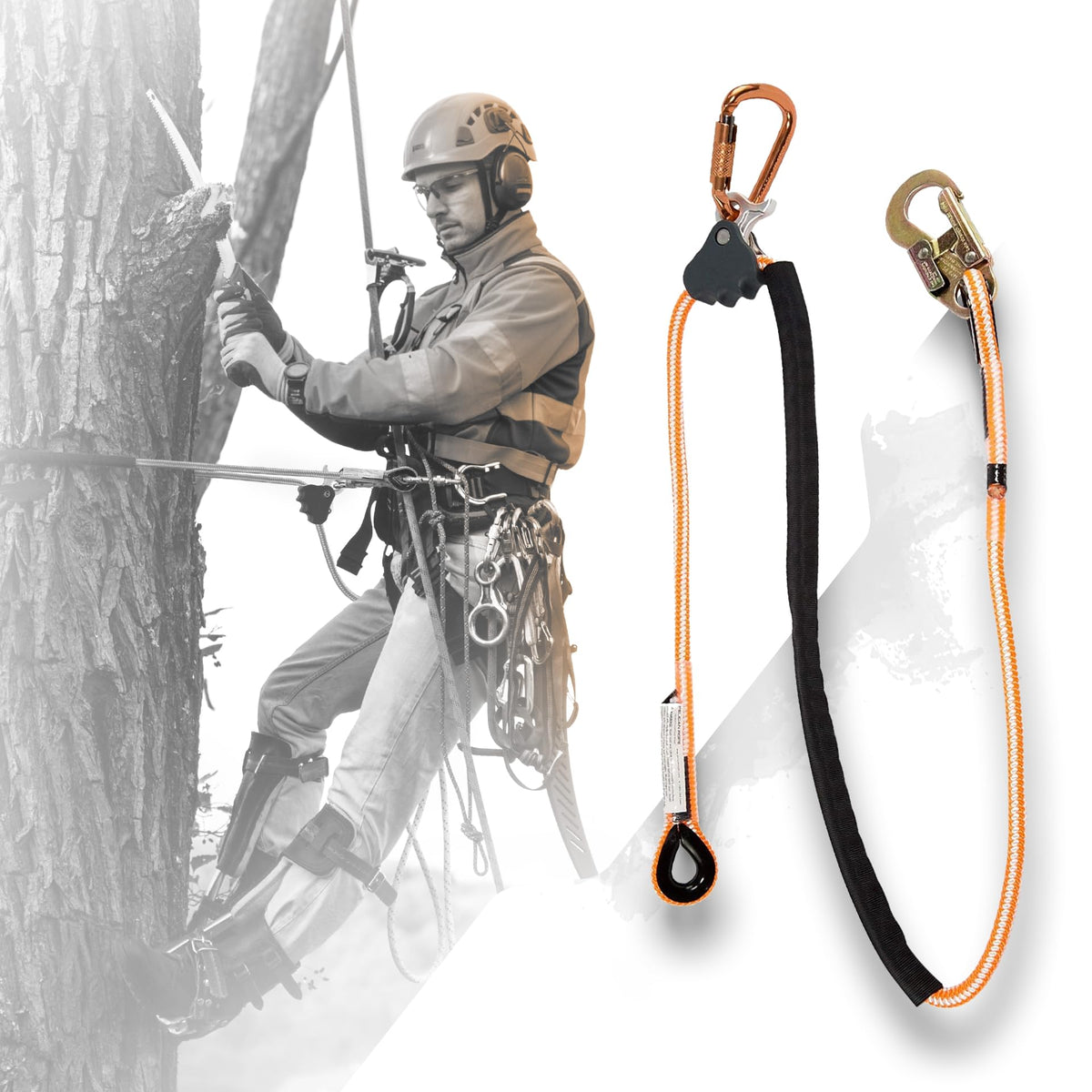 ProClimb Arborist Lanyard by Pelican Rope – 1/2 in x 12 ft Polyester, Steel Snap Hook, Adjustable, High Visibility, ANSI/OSHA Certified for Work Positioning, Made in The USA