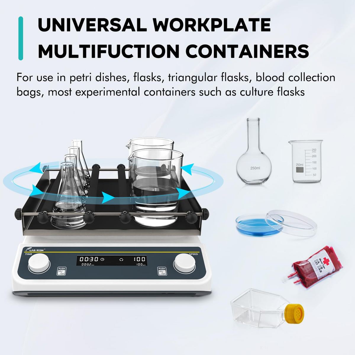 LAB FISH Digital Orbital Shaker Table Adjustable Speed 40-200RPM,Workplate 12.6"x12.6" Capacity 5 KGS,Laboratory Orbital Rotator Shaker