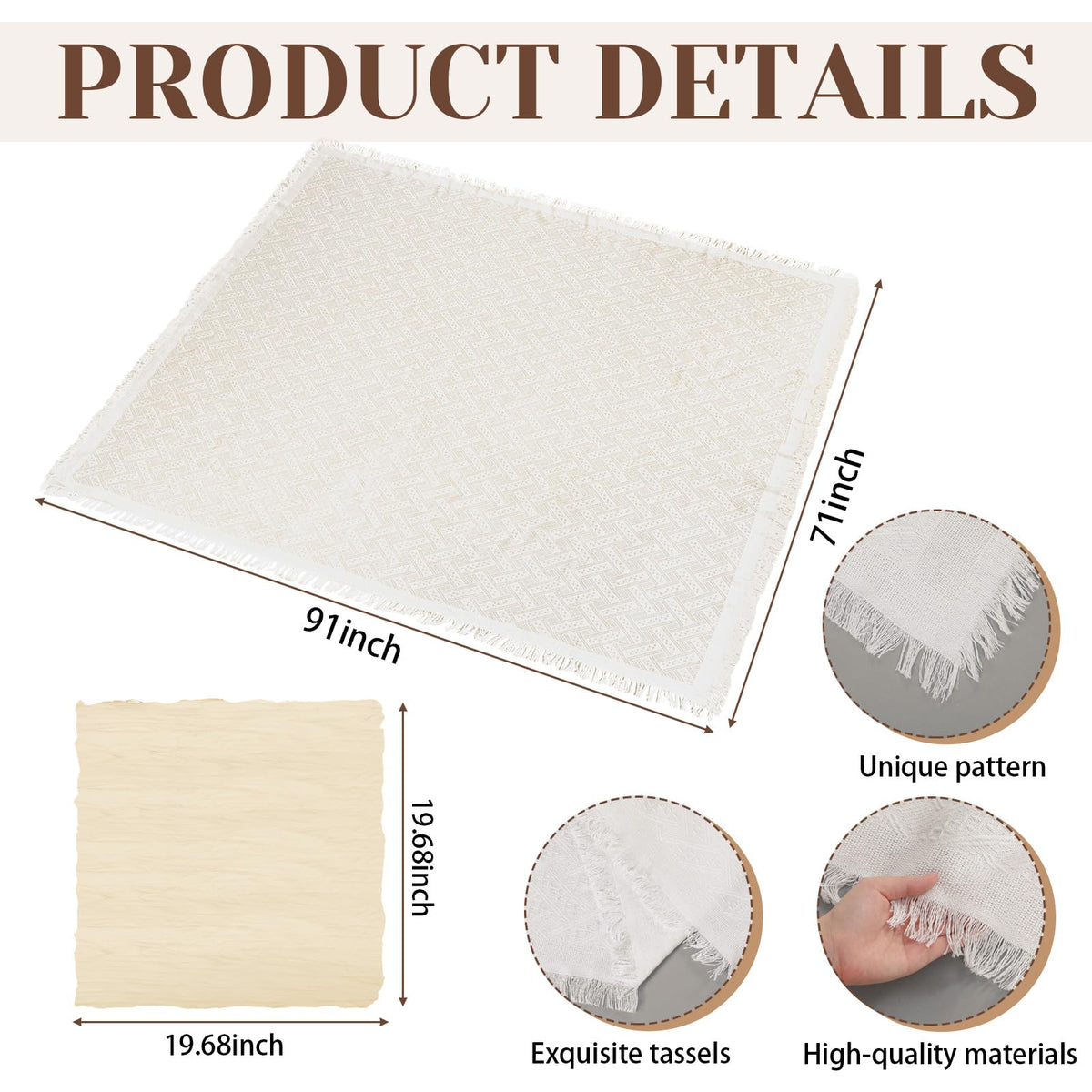 Novabright Boho Picnic Kit 22'' x 44'' Folding Picnic Table 91" x 71" Extra Large Outdoor Boho Blanket with Beige Table Runner and 6 Napkins for Camping Wedding Birthday Baby Shower Party Decor