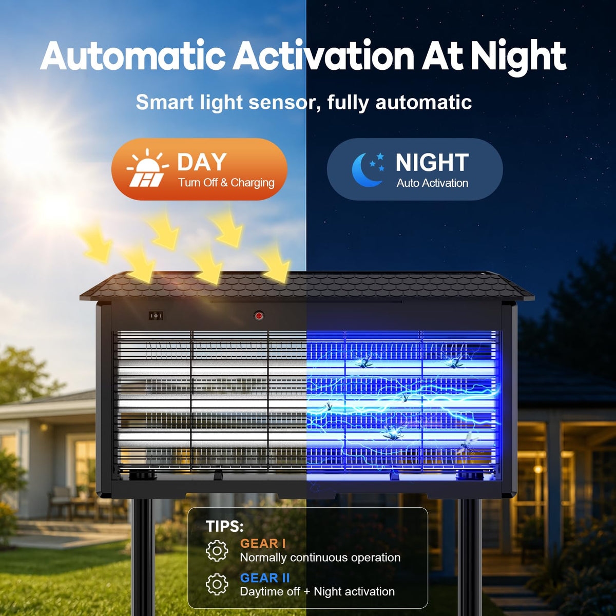 Solar Bug Zapper Outdoor, 30W Mosquito Zapper for 3500 sq.ft, Waterproof Fly Killer, Rechargeable Electric Mosquito Killer, Auto On/Off Dusk to Dawn, Cordless Insect Trap for Patio, Yard, Garden, Home