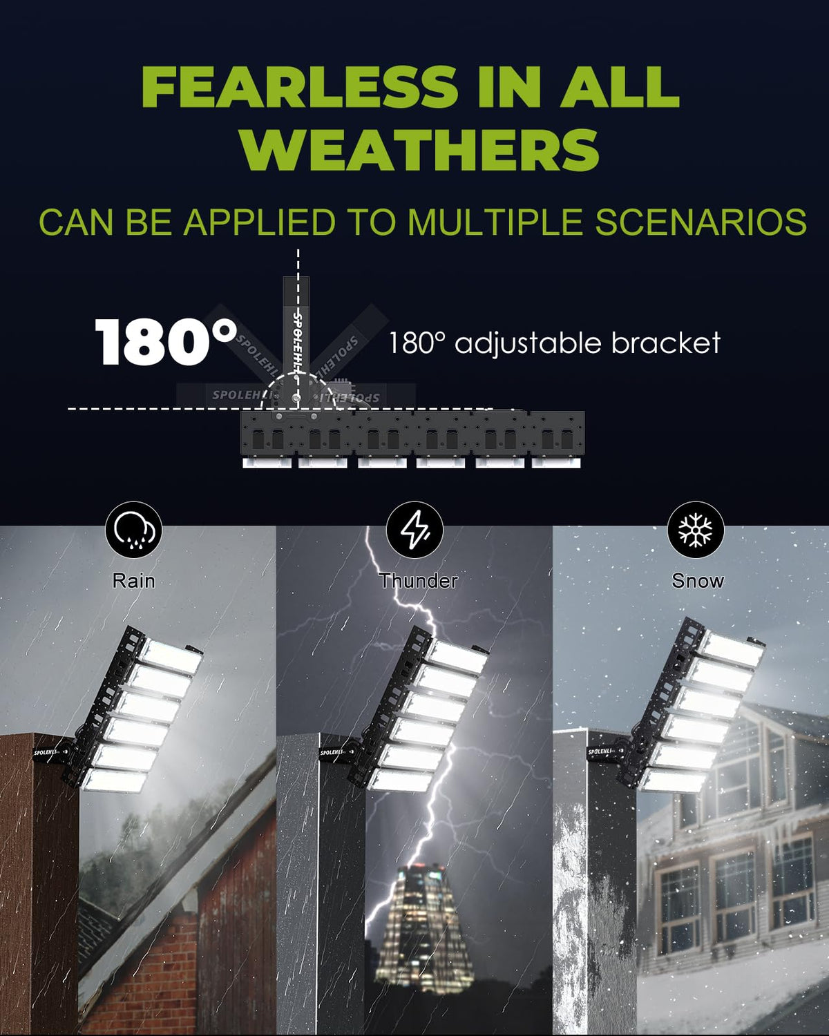LED Stadium Light – 2000W Equivalent High Mast Flood Light 48,000LM, IP66 Waterproof, 50,000Hrs Lifespan, 120° Wide Beam for Tunnels/Parking Lots/Fields – Super Bright & Energy-Saving (300W, 85V-305V)