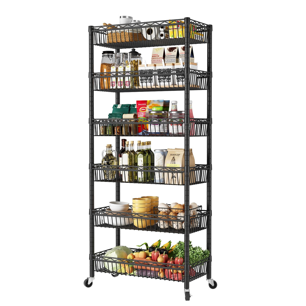 SINGAYE Shelf 6 Tier Wire Shelving Unit Adjustable Storage Shelves Big Basket Rack for Garage Kitchen Office Pantry Laundry Room Organizers13.5 D x 30" W x 65" H Black