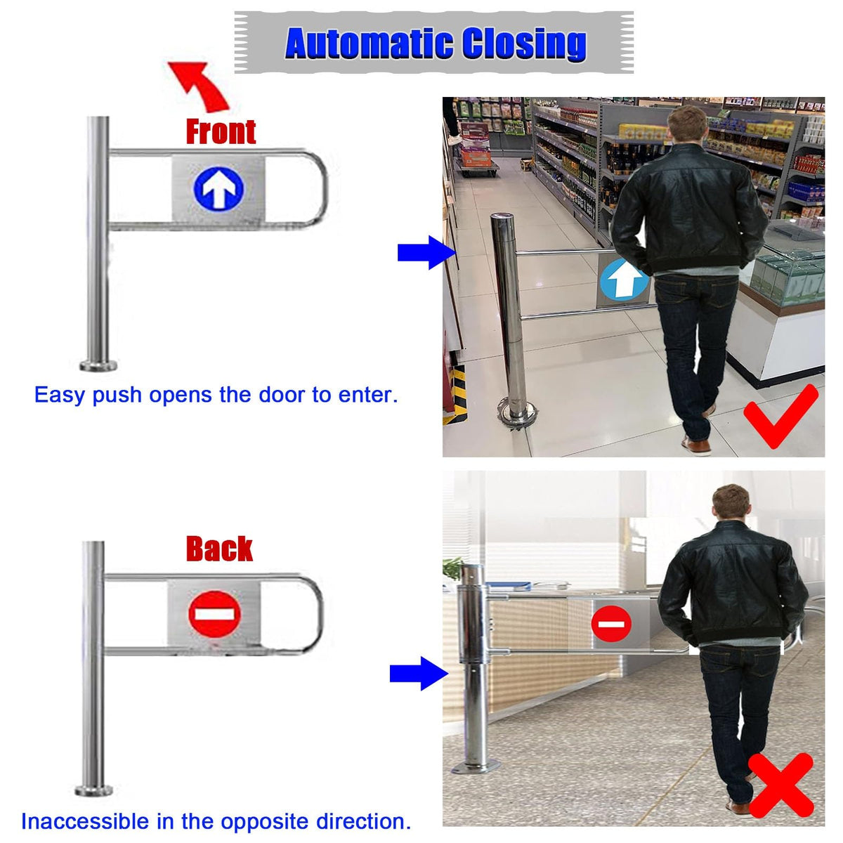 Stainless Steel One-Way Security Turnstile Gate, Double-Spring Entry/Exit Barrier, 75 cm Wide Safety Gate for Supermarkets, Airports & High-Traffic Areas