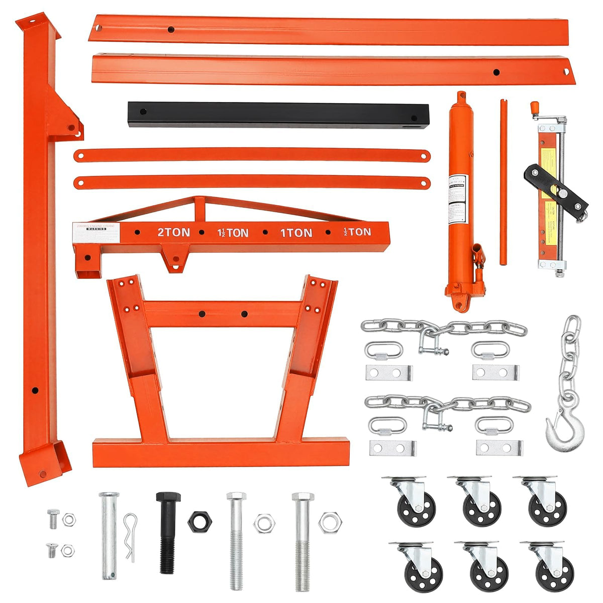 2 Ton Folding Hydraulic Engine Hoist with Load Leveler 4400 LBS Capacity Heavy Duty Cherry Picker 6 Swivel Wheels&Hydraulic Pump Adjustable Boom (0.5T-2T) for Garage Workshop Warehouse Orange